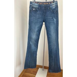 Rock Revival Jen Boot Cut Jeans Womens 30 Medium Wash Low Rise Flap Pocket